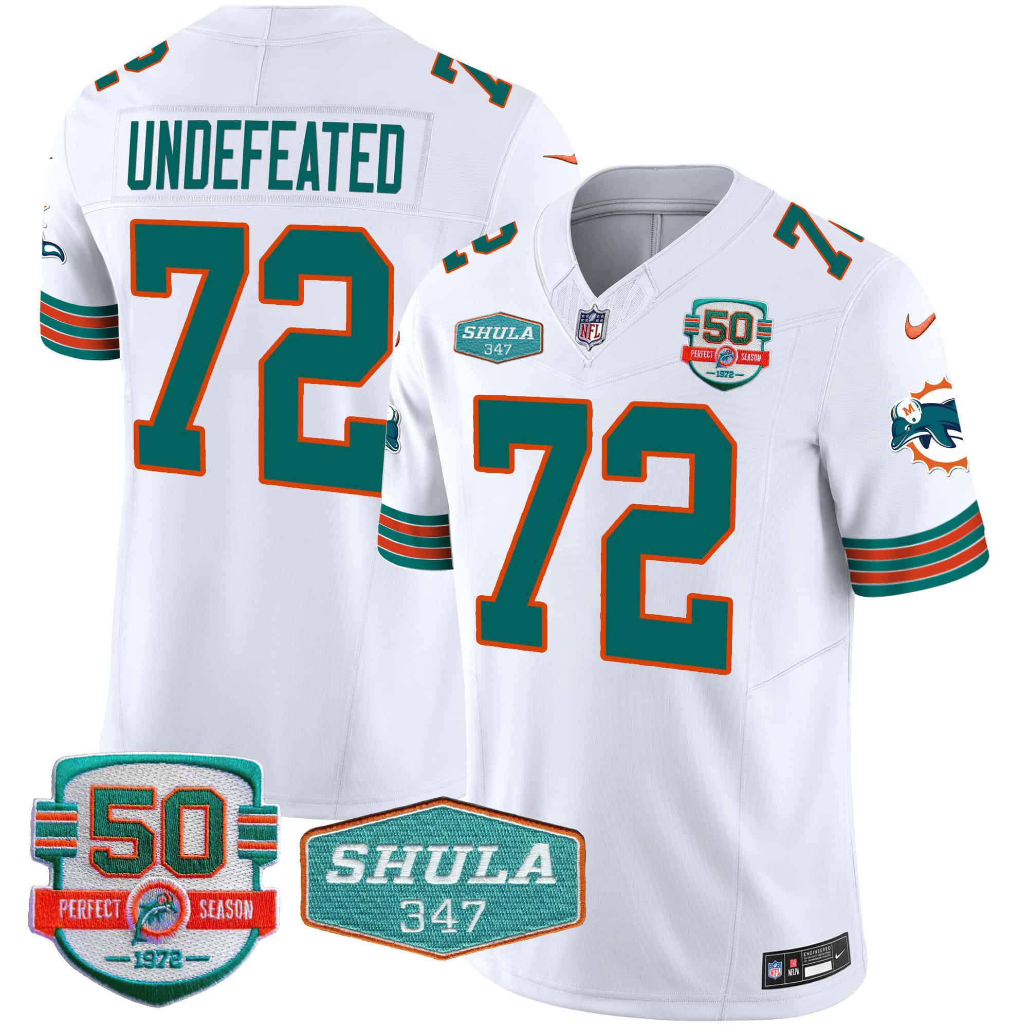 Men Miami Dolphins #72 Undefeated White 2024 Nike Throwback Shula 347 Patch Vapor NFL Jersey->indianapolis colts->NFL Jersey